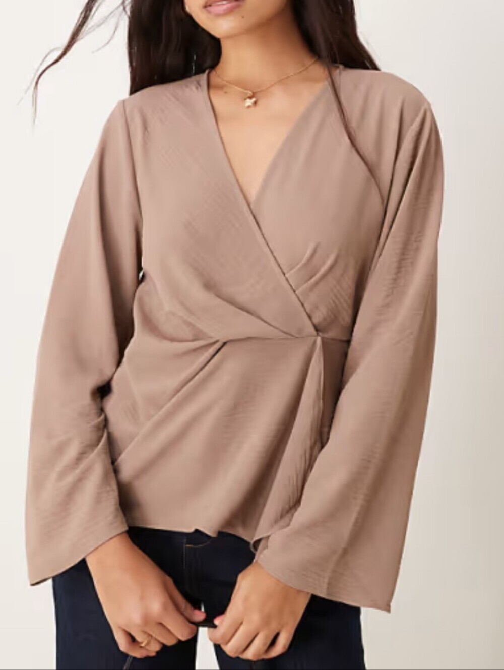 ASOS Wrap-Front Blouse in Taupe Brown